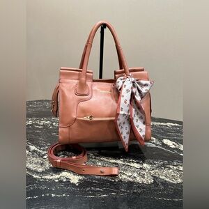 See by chole Coral Pink Leather-Style Satchel with Scarf Accent